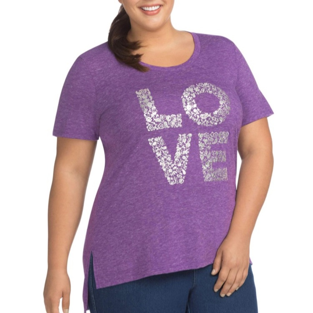 New Just My Size Purple Love Tunic Top size 1X 16W